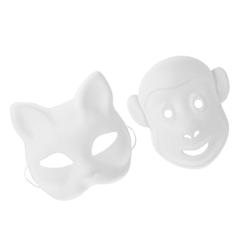 HAMPPLIES 2 Stück DIY Weiße Papiermasken zum Bemalen Katzen und Affengesicht Leichte Blanko Masken für Erwachsene Individuell Gestaltbare Tiermasken für Karneval Cosplay Party und von HAMPPLIES