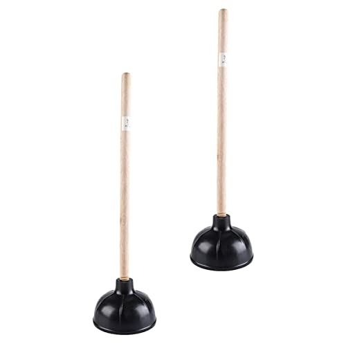 HAMPPLIES 2 Stück Kanalreiniger Pömpel mit Holzgriff Langlebig Kompakt für Wc und Waschbecken Praktische Reinigungshilfe für Badezimmer und Küche Schwarz von HAMPPLIES