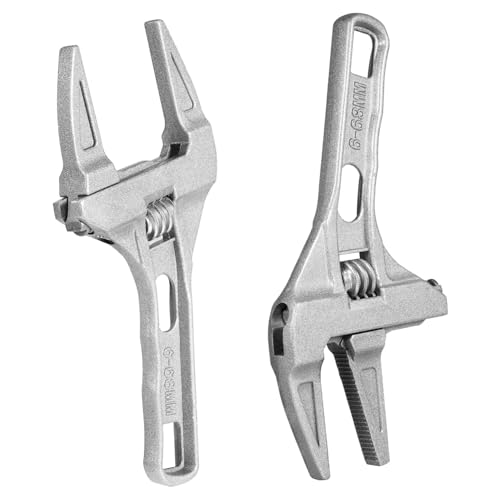 HAMPPLIES 2 Stück Verstellbarer Sanitärschlüssel mit Großem Öffnungsbereich Kurzgriffiger Aluminiumlegierung Rohr Waschbecken schraubenschlüssel Rostfrei Langlebig für Wasserhähne und von HAMPPLIES