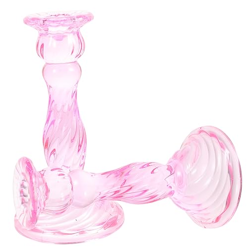 HAMPPLIES 2 Stück Vintage Kristall Kerzenhalter Groß Rund Spiralförmig Rosa Dekorative Tischkerzenständer für Hochzeit Candlelight Dinner Restaurant Stilvolle Deko von HAMPPLIES