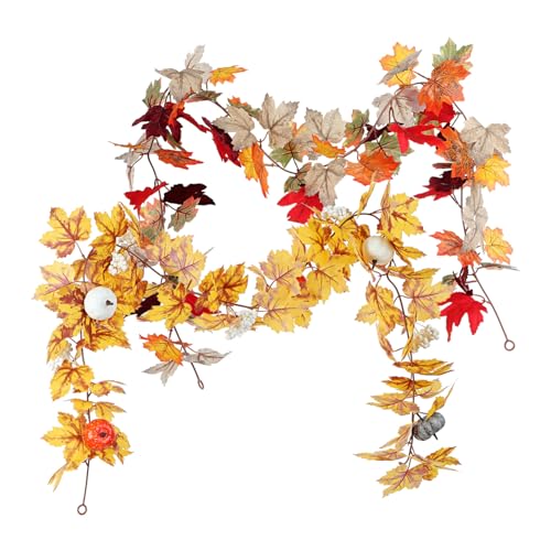 HAMPPLIES 2 Stücke Künstliche Ahornblatt Girlande Hängende Deko Faux Pflanzen Herbstzweige für Erntedankfest Halloween Party Kamin Wohnzimmer von HAMPPLIES