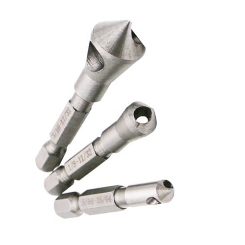 HAMPPLIES 3 Stück Teiliges Entgratwerkzeug aus Stahl Sechskantschaft Präziser Entgrater für Bohrlöcher Metall Entgratwerkzeug mit Späneabfuhr für Glatte Kanten von HAMPPLIES