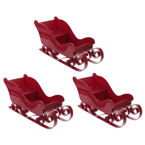 HAMPPLIES 3 Stück Teiliges Vintage Schlitten Ornament Rot Klassische Weihnachtsdeko Miniatur Langlebig für Tisch und Regal Festliche Christbaumaufhänger Stimmungsvolle Home Sleigh Dekoration von HAMPPLIES