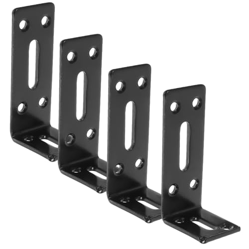 HAMPPLIES 4 Stück Teiliges Form Winkelverbinder Rechtwinklige Schwerlast Eckwinkel für Holzregale Schwarze Robuste Regalhalterung mit Befestigungslöchern Einfache Montage von HAMPPLIES