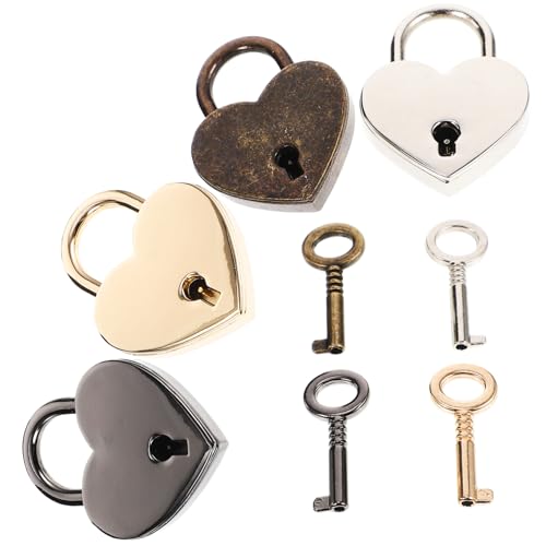 HAMPPLIES 4 Stück Teiliges Herz vorhängeschloss Metall mit Schlüssel Kleines Liebesschloss für Schmuckkästchen Tagebücher Gepäck Schränke Vielseitiges Mini schloss in Bronze Gold Silber HAMPPLIES 4 Stück Teiliges Herz vorhängeschloss Metall mit Schlüssel Kleines Liebesschloss für Schmuckkästchen Tagebücher Gepäck Schränke Vielseitiges Mini schloss in Bronze Gold Silber von HAMPPLIES