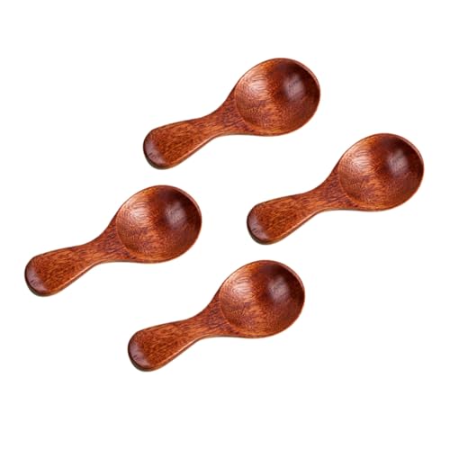 HAMPPLIES 4 Stück Teiliges Holzlöffel Kurze Griffe aus Nanmu Holz Hitzebeständig und Sicher für Suppe Eiscreme und Babynahrung Rutschfeste Mini Kochlöffel von HAMPPLIES