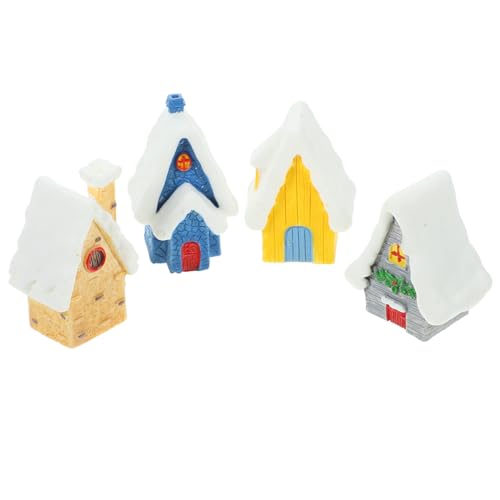 HAMPPLIES 4 Stück Teiliges Mini aus Resin Bunte Kleine Häuser Deko für Tisch und Garten Leichte Weihnachtliche Dorfhäuser zur Festlichen Raumgestaltung von HAMPPLIES