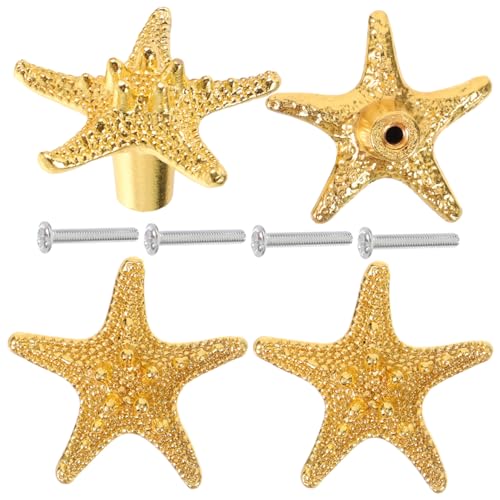 HAMPPLIES 4 Stück Teiliges Retro Möbelgriff aus Robustem Einzelnes Einzigartiges Seestern Design Goldfarbener Schrankgriff für Küchenschränke und Kommoden Langlebig und Elegant von HAMPPLIES