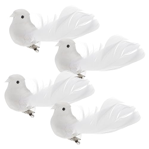 HAMPPLIES 4 Stück Vogelschmuck simulationsvogel Home Decor gartendeko rostoptik Green Plant Decoration wohnraumdeko bastelsachen nachgeahmtes Vogelmodell Vogel Requisiten Feder Schaum Weiß von HAMPPLIES