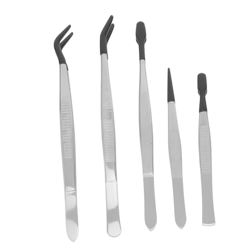 HAMPPLIES 5 Stück Teiliges Pinzetten set mit Weichen Gummispitzen Bruchsichere Gebogene und Gerade Präzisionspinzetten für Feine Bastelarbeiten Schmuck Briefmarken und Vielseitigen Einsatz von HAMPPLIES