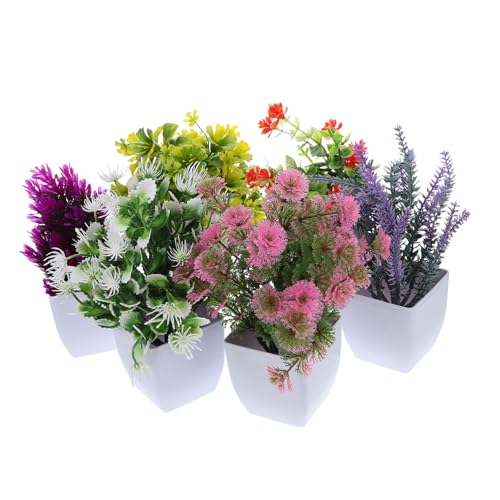 HAMPPLIES 6 Stück Teiliges Künstliche Mini-Pflanzen in Kunststoff-töpfen Realistisch Gestaltete Fake Blumen Bonsai Pflegeleichte Wohn Bürodekoration Kompakt für Tisch und Regal von HAMPPLIES
