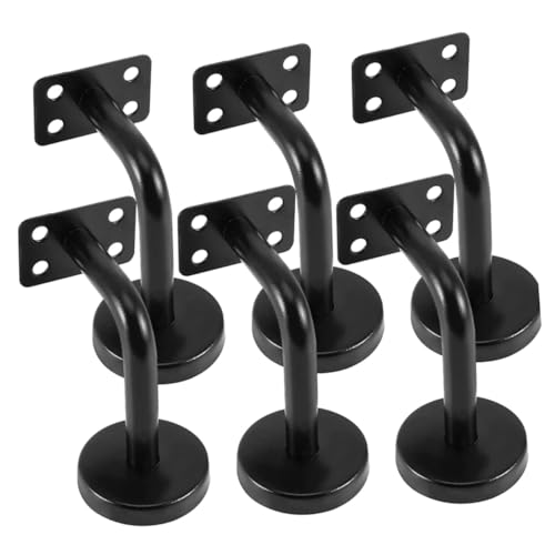 HAMPPLIES 6 Stück Teiliges Treppenhandlaufhalter aus Schwarzem Pulverbeschichtetem Edelstahl Robuste Wandhalterung mit Befestigungsplatte Langlebige Treppengeländerstütze für Innen und von HAMPPLIES