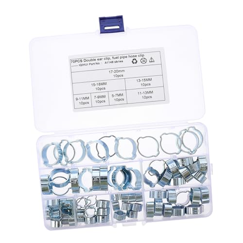 HAMPPLIES 70 Stück Teiliges Doppelte Ohr Schlauchschellen aus Carbonstahl Rostfrei und Korrosionsbeständig Vielseitig Einsetzbar für Benzin Gas und Wasserschläuche Inklusive Praktischer von HAMPPLIES