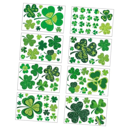 HAMPPLIES 8 Blatt Kleeblattaufkleber mit vier Blättern statisch Vinyl Party D Saint Patricks Tag Fensteraufkleber mit Kugeln PVC Grün von HAMPPLIES