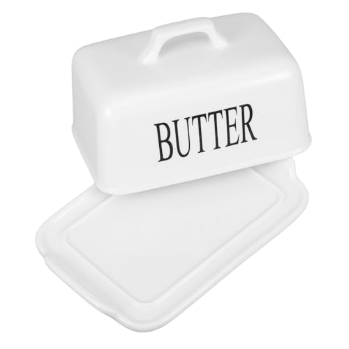 HAMPPLIES Butterdose luftdichtes Buttergericht Keramikbuttergericht Butter knackiger Butterschneidemaschine Butteraufbewahrung für die Theke Butterschale mit Deckel Pantry Canister Weiß von HAMPPLIES