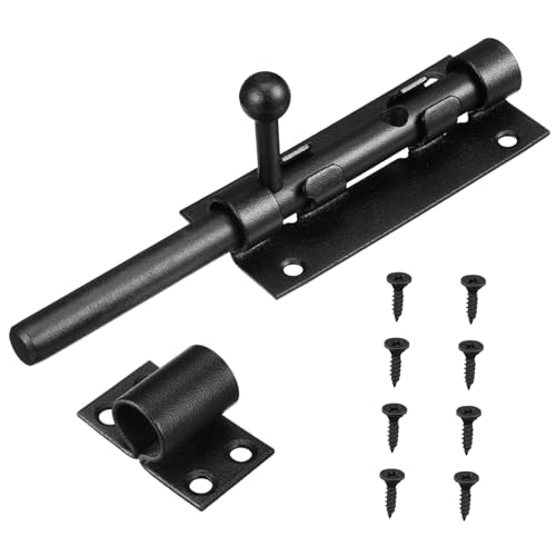 HAMPPLIES Edelstahl Türschloss Schiebetür Riegel mit Montageschrauben Robust und Langlebig Vielseitig für Haus Garage Lager Einfacher Einbau Sicherer Schließmechanismus Schwarz von HAMPPLIES