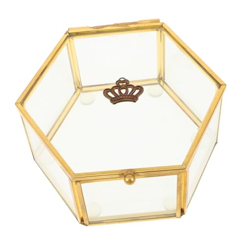 HAMPPLIES Glas Schmuckkästchen mit Transparentem Deckel Geometrische mit Metallrahmen Sechseckige Aufbewahrungsbox für Halsketten Armbänder und Accessoires Stilvolles Aufbewahrungsorganizer von HAMPPLIES