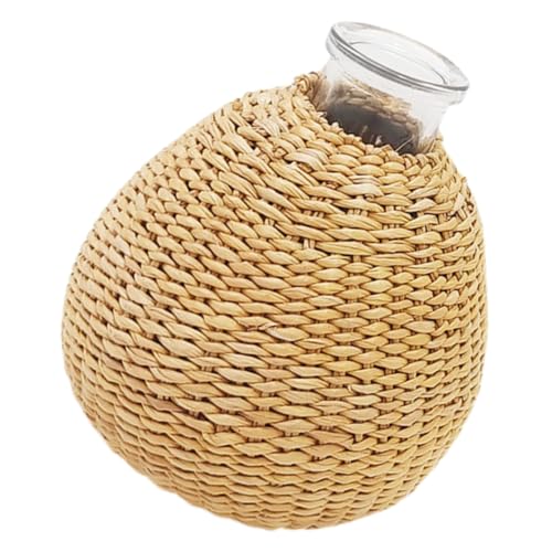 HAMPPLIES Glasvase Desktop-blumenvase Dekorativer Blumentopf Getrocknete Blumenvase Gewebte Vase Rustikale Bauernhausvase Vasendekor Wohnzimmer Geflochtene Desktop-vase Kleine Vase Rattan von HAMPPLIES