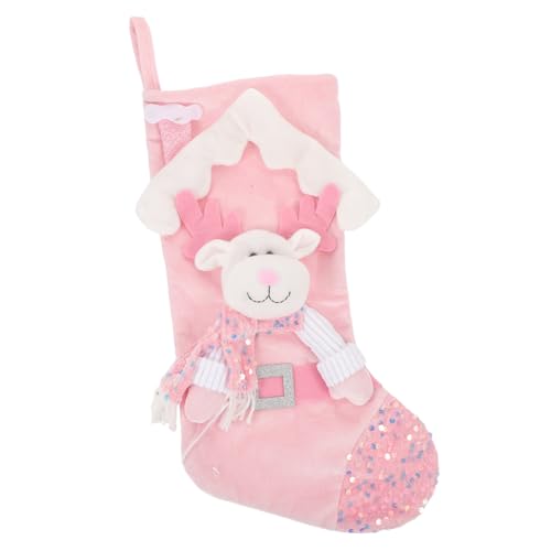 HAMPPLIES Glitzernde Weihnachtsstrümpfe mit Niedlichem Cartoon-Design für Wiederverwendbare Robuste Weihnachtsdeko mit Praktischem Aufhänger für Zuhause Schule und Geschenkübergabe von HAMPPLIES