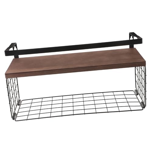 HAMPPLIES Holz Wandregal Badezimmer Organizer mit Aufbewahrungskorb Wandmontiertes Schweberegal Multifunktionales Badregal zur Aufbewahrung von Handtüchern Pflegeprodukten und Deko Leicht von HAMPPLIES