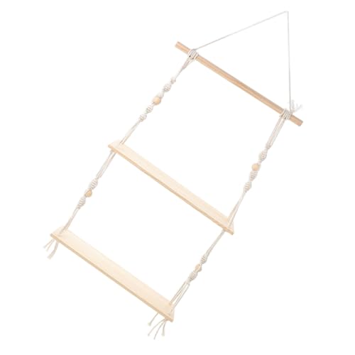 HAMPPLIES Makramee Wandregal Doppelstöckig Hängendes Dekoratives Wandboard Schwimmendes Regal für Pflanzen Wohnzimmer Schlafzimmer Aufbewahrung Handgefertigtes Boho Hängeregal von HAMPPLIES