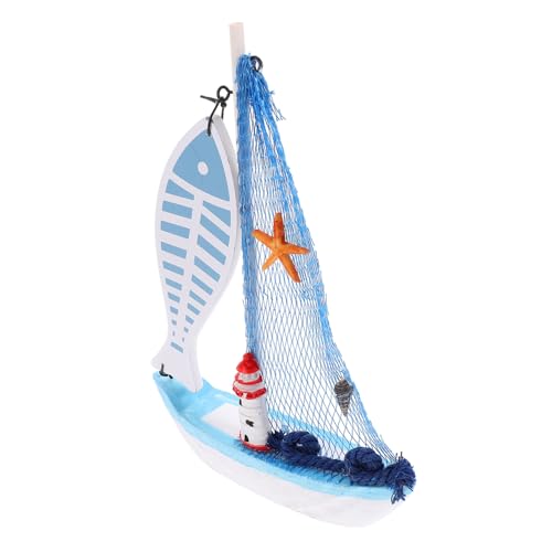 HAMPPLIES Mediterranes Holzschiff Modell Segelboot Dekoration Desktop Figurine aus Holz und Harz Ornament für Büro Stilvolles Segelschiff Modell zur Tisch und Partydeko von HAMPPLIES