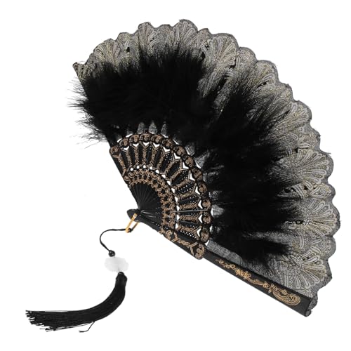 HAMPPLIES Plume Handfächer mit Stickerei Faltbarer Handfächer aus Metall und PP Eleganter Federnfächer für Damen Hochzeit Tanz und Dekoration Langlebiger Vintage-stil und Fotorequisite von HAMPPLIES