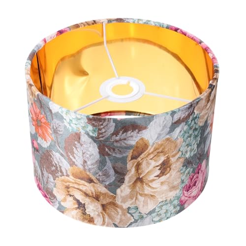 HAMPPLIES Seidensamt Lampenschirm mit Blumenmuster Goldfarbene Innenseite Dekorative Stoffabdeckung für Tischlampen Weiches Licht Einfache Montage Geeignet für Wohnzimmer und Schlafzimmer von HAMPPLIES