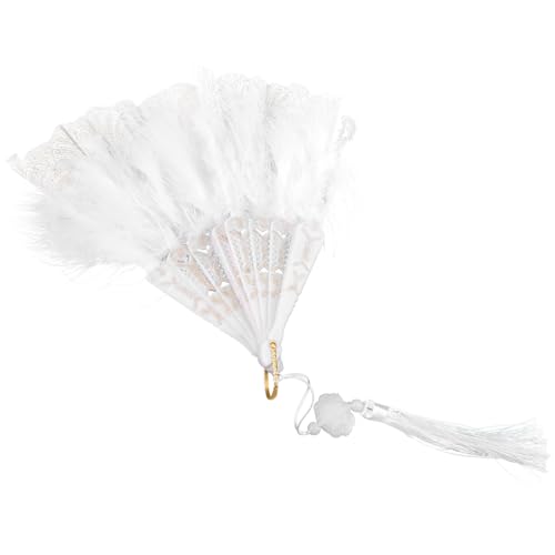 HAMPPLIES Vintage Federfächer mit Gestickter Blume Stabiler Handfächer aus Federplume für Tanz Kostümparty Eleganter Brautfächer als Delikates Foto-requisit und HAMPPLIES Vintage Federfächer mit Gestickter Blume Stabiler Handfächer aus Federplume für Tanz Kostümparty Eleganter Brautfächer als Delikates Foto-requisit und von HAMPPLIES