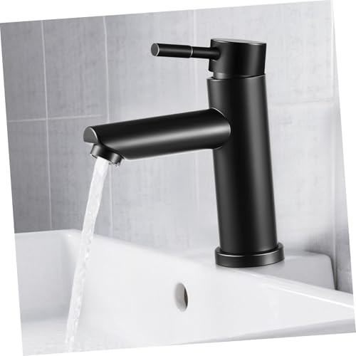 HAMPPLIES Waschtischarmatur aus Edelstahl Einhebel badmischer mit Keramikventil Schwarzer Badezimmer wasserhahn mit Festem Auslauf und Anschluss schläuchen Modernes Design für Waschbecken von HAMPPLIES