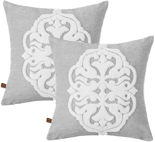 HAMUR HOME 2er Set Kissenbezüge 45x45 cm Boho Dekokissen Kissenbezug Sofakissen Dekorativ Couchkissen Kissenhülle Zierkissenbezug Set Kissen für Wohnzimmer Schlafzimmer (Classic, Grey) von HAMUR HOME