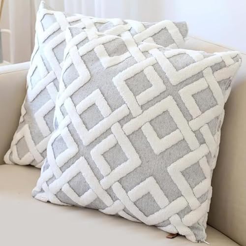 HAMUR HOME 2er Set Kissenbezüge 45x45 cm Boho Dekokissen Kissenbezug Sofakissen Dekorativ Couchkissen Kissenhülle Zierkissenbezug Set Kissen für Wohnzimmer Schlafzimmer (Mila, Grey) von HAMUR HOME