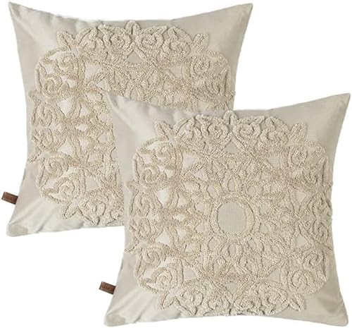 HAMUR HOME 2er Set Kissenbezüge 45x45 cm Boho Dekokissen Kissenbezug Sofakissen Dekorativ Couchkissen Kissenhülle Zierkissenbezug Set Kissen für Wohnzimmer Schlafzimmer (Pretty, Beige) von HAMUR HOME