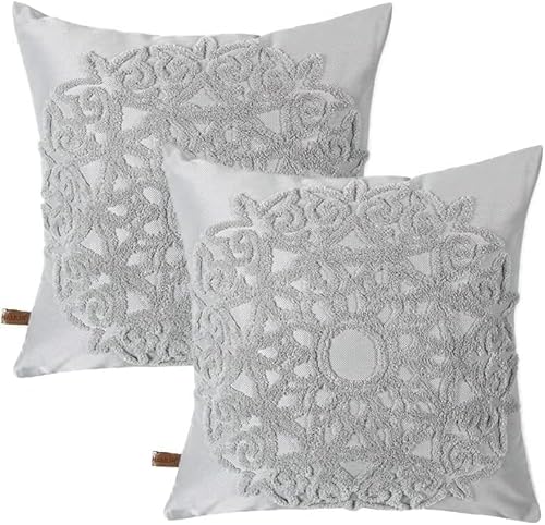 HAMUR HOME 2er Set Kissenbezüge 45x45 cm Boho Dekokissen Kissenbezug Sofakissen Dekorativ Couchkissen Kissenhülle Zierkissenbezug Set Kissen für Wohnzimmer Schlafzimmer (Pretty, Grau) von HAMUR HOME