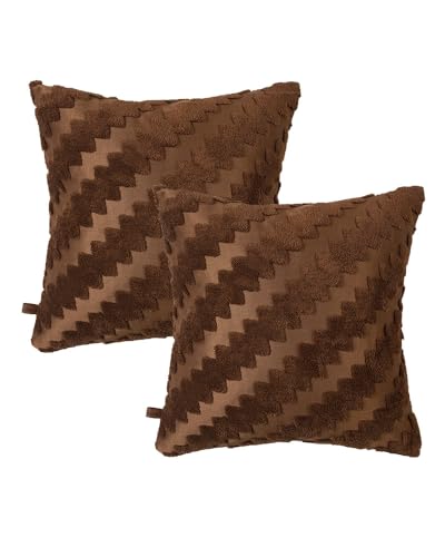 HAMUR HOME 2er Set Kissenbezüge 45x45 cm Boho Dekokissen Kissenbezug Sofakissen Dekorativ Couchkissen Kissenhülle Zierkissenbezug Set Kissen für Wohnzimmer Schlafzimmer (Zigzag, Braun) von HAMUR HOME