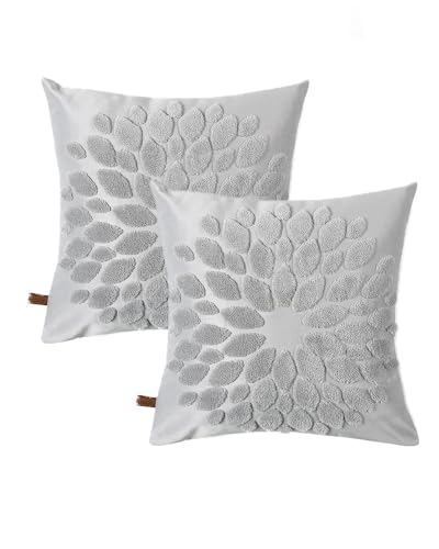 HAMUR HOME 2er Set Kissenbezüge 45x45 cm Kissenbezüge Boho Dekokissen Kissenbezug Sofakissen Dekorativ Couchkissen Kissenhülle Zierkissenbezug Set Kissen für Wohnzimmer Schlafzimmer (Flower, Grau) von HAMUR HOME