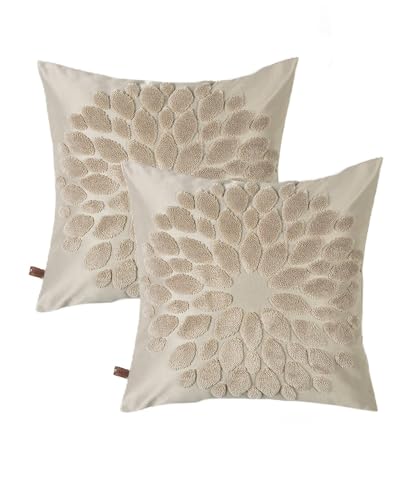 HAMUR HOME 2er Set Kissenbezüge 45x45 cm Kissenbezüge Boho Dekokissen Kissenbezug Sofakissen Dekorativ Couchkissen Kissenhülle Zierkissenbezug Set Kissen für Wohnzimmer Schlafzimmer (Flower, Natural) von HAMUR HOME