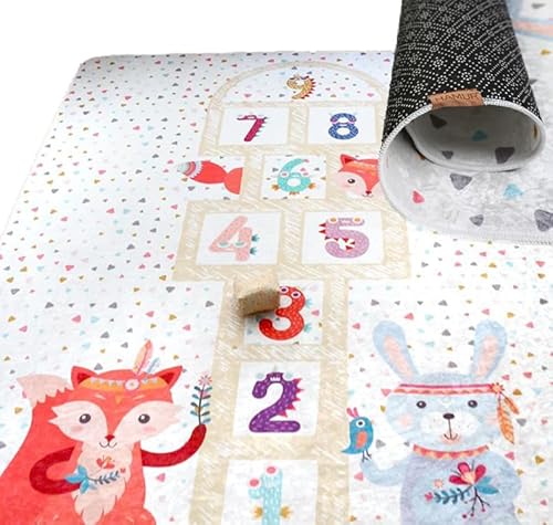 HAMUR HOME Baby Spielmatte Anti-Rutsch Spielteppich Faltbarer Krabbelmatte Kinder BabyTeppich 160x200cm für Kinderzimmer Spielzimmer Waschmaschinen Waschbar Kindermatte (Hopschotch) von HAMUR HOME