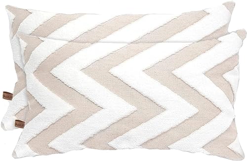 HAMUR HOME 2er Set Kissenbezüge 30x50 cm Boho Dekokissen Kissenbezug Sofakissen Dekorativ Couchkissen Kissenhülle Zierkissenbezug Set Kissen für Wohnzimmer Schlafzimmer (Line, Beige) von HAMUR HOME