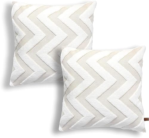 HAMUR HOME 2er Set Kissenbezüge 45x45 cm Boho Dekokissen Kissenbezug Sofakissen Dekorativ Couchkissen Kissenhülle Zierkissenbezug Set Kissen für Wohnzimmer Schlafzimmer (Line, Ecru) von HAMUR HOME