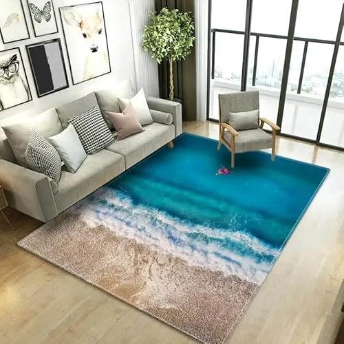 HAN MAN XIU 3D Blauer Himmel Strand Teppich Wohnzimmer Schlafzimmer Küche Badezimmer rutschfeste Bodenmatte von HAN MAN XIU