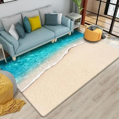 HAN MAN XIU 3D Blauer Himmel Strand Teppich Wohnzimmer Schlafzimmer Küche Badezimmer rutschfeste Fußmatten für Heimdekoration von HAN MAN XIU