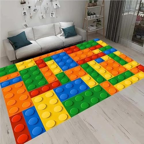 HAN MAN XIU 3D Bunte Geometrische Quadratische Teppich Wohnzimmer Schlafzimmer Block Spielzeug Home rutschfeste Bodenmatte von HAN MAN XIU