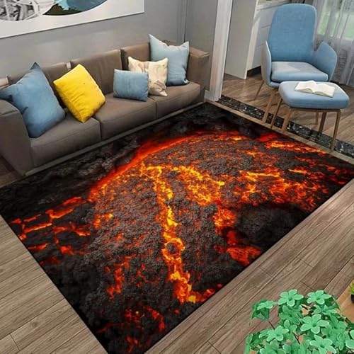 HAN MAN XIU 3D-Teppich mit Vulkanlava-Muster für Wohnzimmer, Schlafzimmer, Balkon, Küche – rutschfeste Matte & Fußmatte für zu Hause von HAN MAN XIU