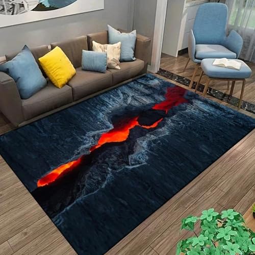 HAN MAN XIU 3D-Teppich mit Vulkanlava-Muster für Wohnzimmer, Schlafzimmer, Balkon, Küche – rutschfeste Matte & Fußmatte für zu Hause von HAN MAN XIU