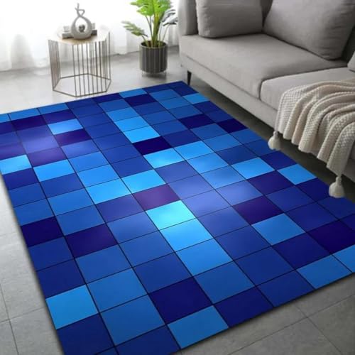 HAN MAN XIU Blauer geometrischer 3D-Teppich, geeignet für Wohnzimmer, Schlafzimmer, Balkon, Küche – rutschfeste Matte als Dekoration von HAN MAN XIU