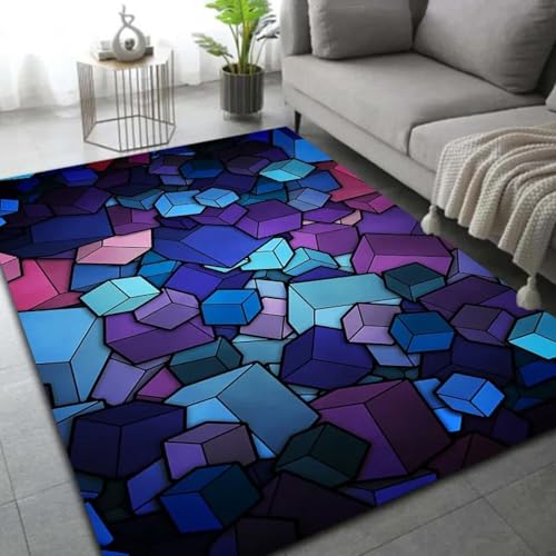 HAN MAN XIU Bunte geometrische 3D-Teppiche, geeignet für Wohnzimmer, Schlafzimmer, Balkon, Küche, rutschfeste Matten als Dekoration von HAN MAN XIU