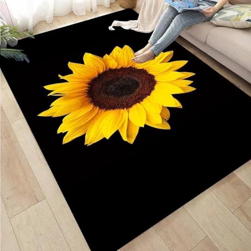 HAN MAN XIU Gelber Teppich mit 3D-Sonnenblumenmuster für Schlafzimmer, Wohnzimmer, Balkon, Küche – rutschfeste Matte für die Inneneinrichtung von HAN MAN XIU