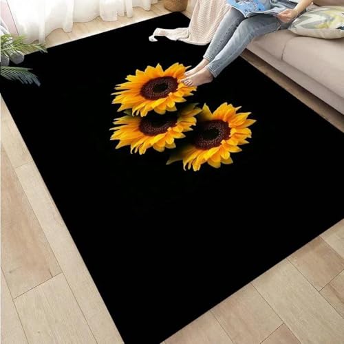 HAN MAN XIU Gelber Teppich mit 3D-Sonnenblumenmuster für Schlafzimmer, Wohnzimmer, Balkon, Küche – rutschfeste Matte für die Wohnraumgestaltung von HAN MAN XIU