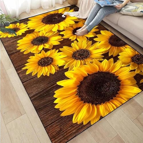 HAN MAN XIU Gelber Teppich mit 3D-Sonnenblumenmuster für Schlafzimmer, Wohnzimmer, Balkon und Küche – rutschfeste Matte für die Wohnraumgestaltung von HAN MAN XIU
